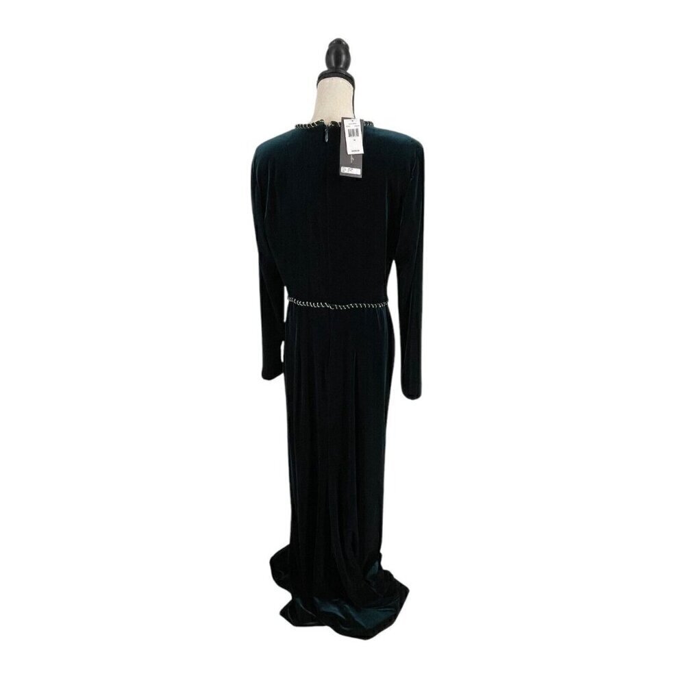$4295 Monique Lhuillier 14 Plunging Crystal embellished Velour Gown elegant - Picture 8 of 14